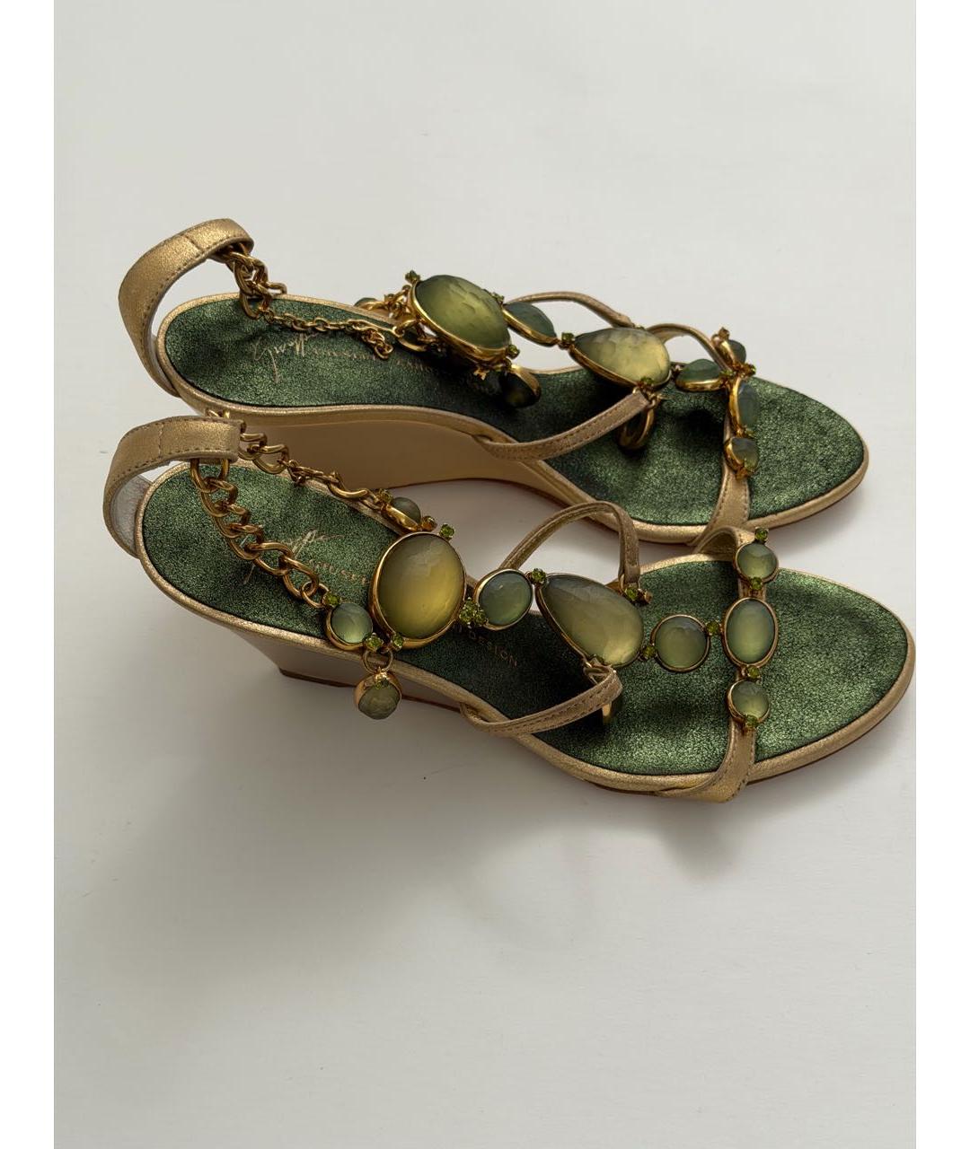 GIUSEPPE ZANOTTI DESIGN Зеленые кожаные босоножки, фото 9
