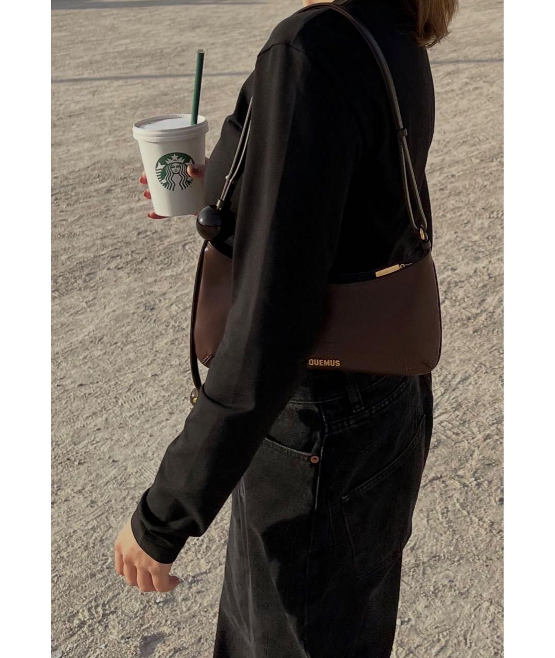 JACQUEMUS Коричневая кожаная сумка через плечо, фото 4