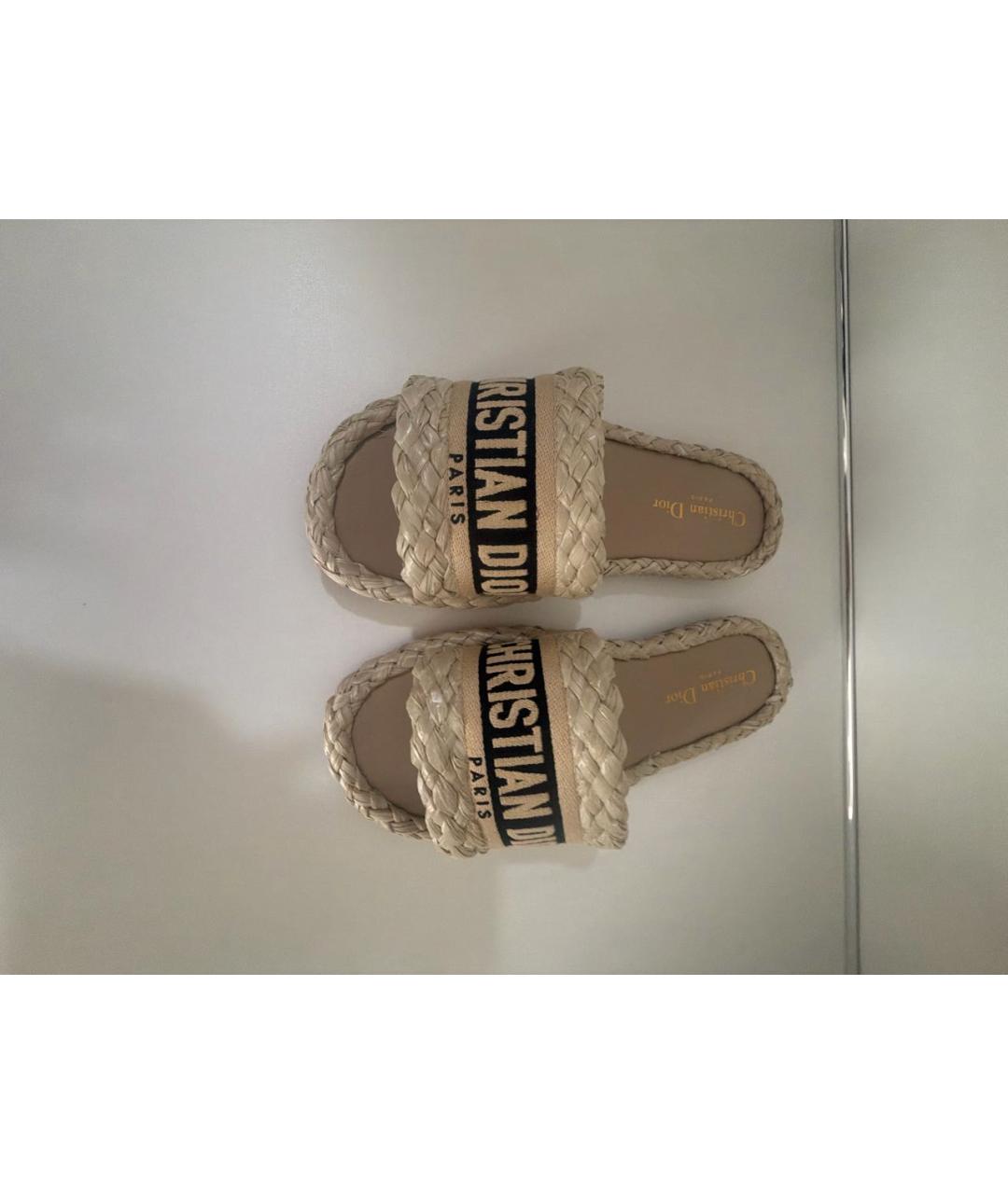 CHRISTIAN DIOR Бежевые кожаные шлепанцы, фото 2