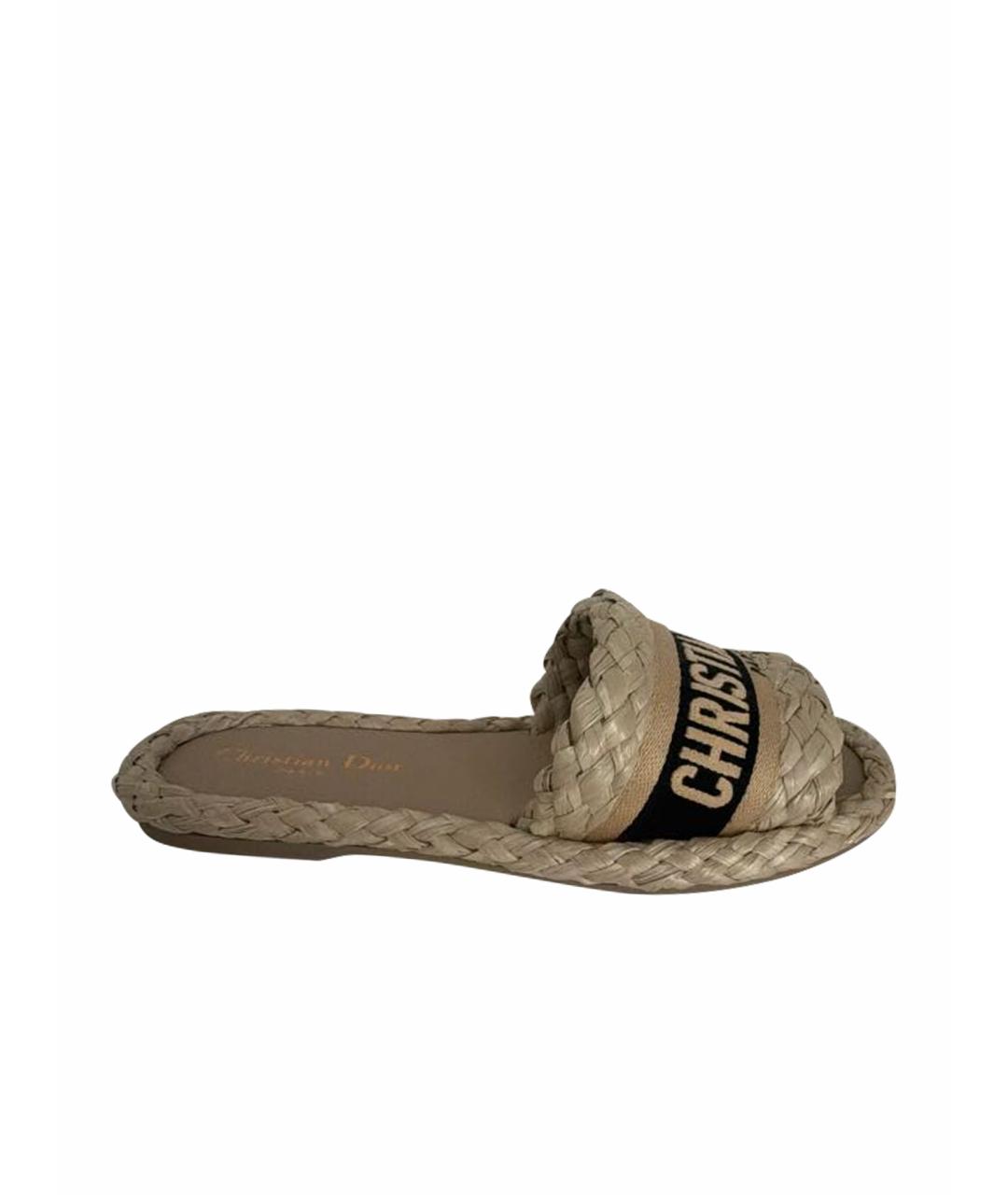 CHRISTIAN DIOR Бежевые кожаные шлепанцы, фото 1