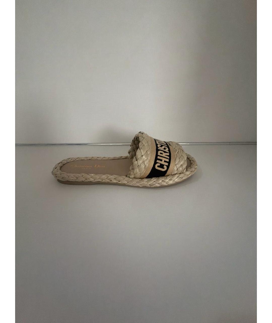 CHRISTIAN DIOR Бежевые кожаные шлепанцы, фото 6