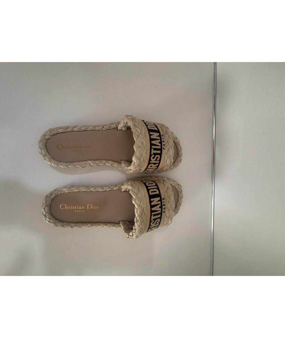 CHRISTIAN DIOR Бежевые кожаные шлепанцы, фото 3