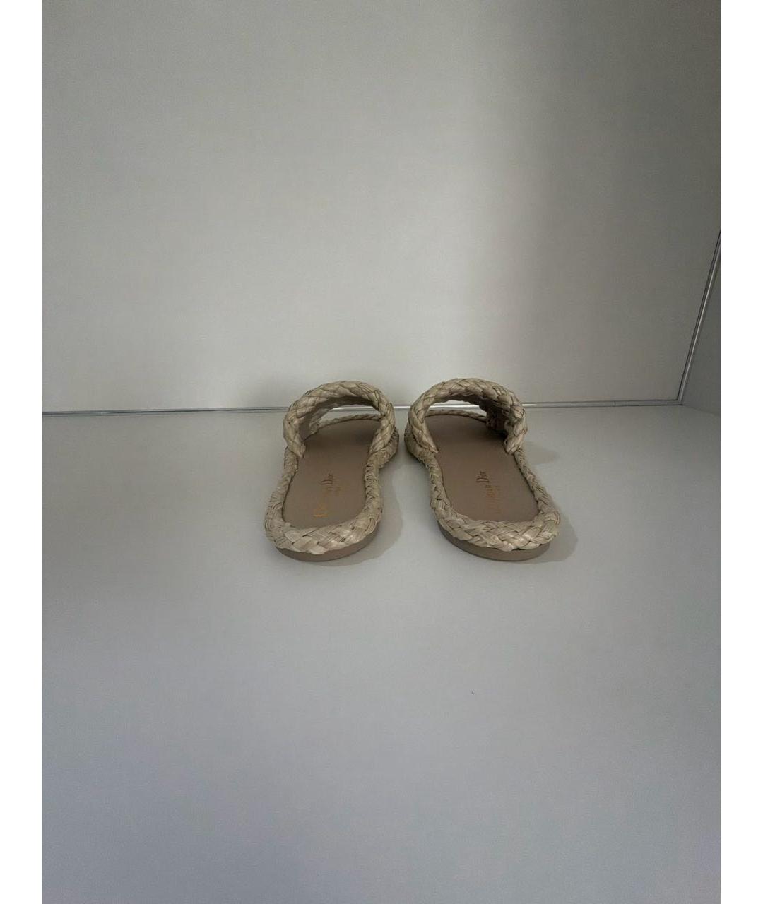 CHRISTIAN DIOR Бежевые кожаные шлепанцы, фото 4