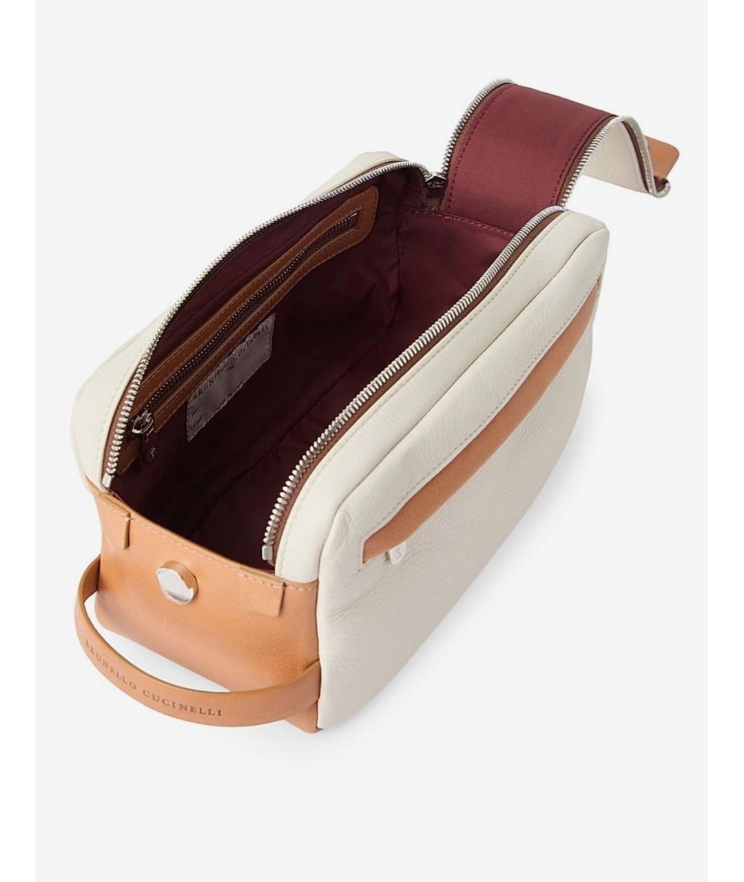 BRUNELLO CUCINELLI Бежевая кожаная косметичка, фото 2