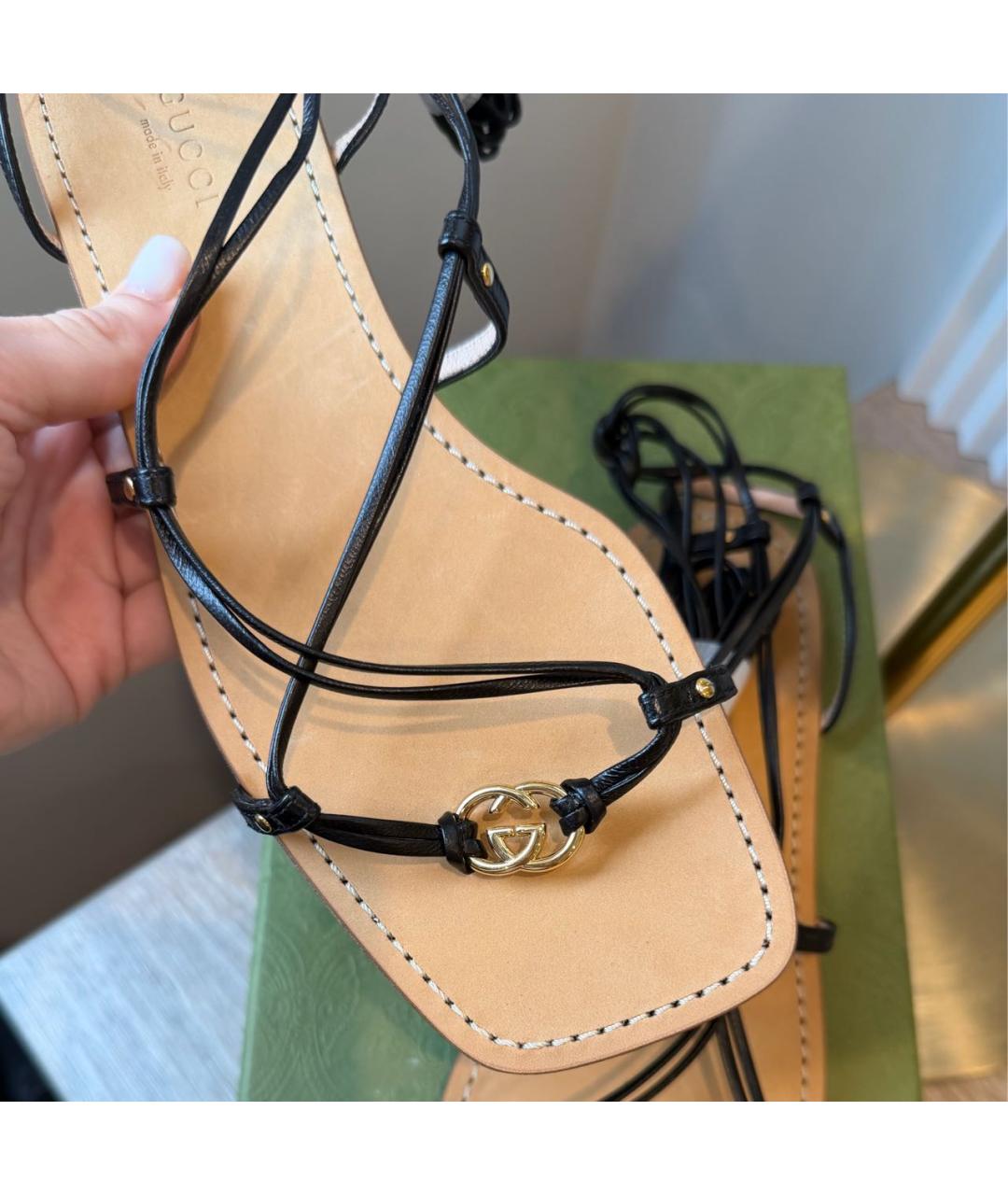 GUCCI Черные кожаные босоножки, фото 5