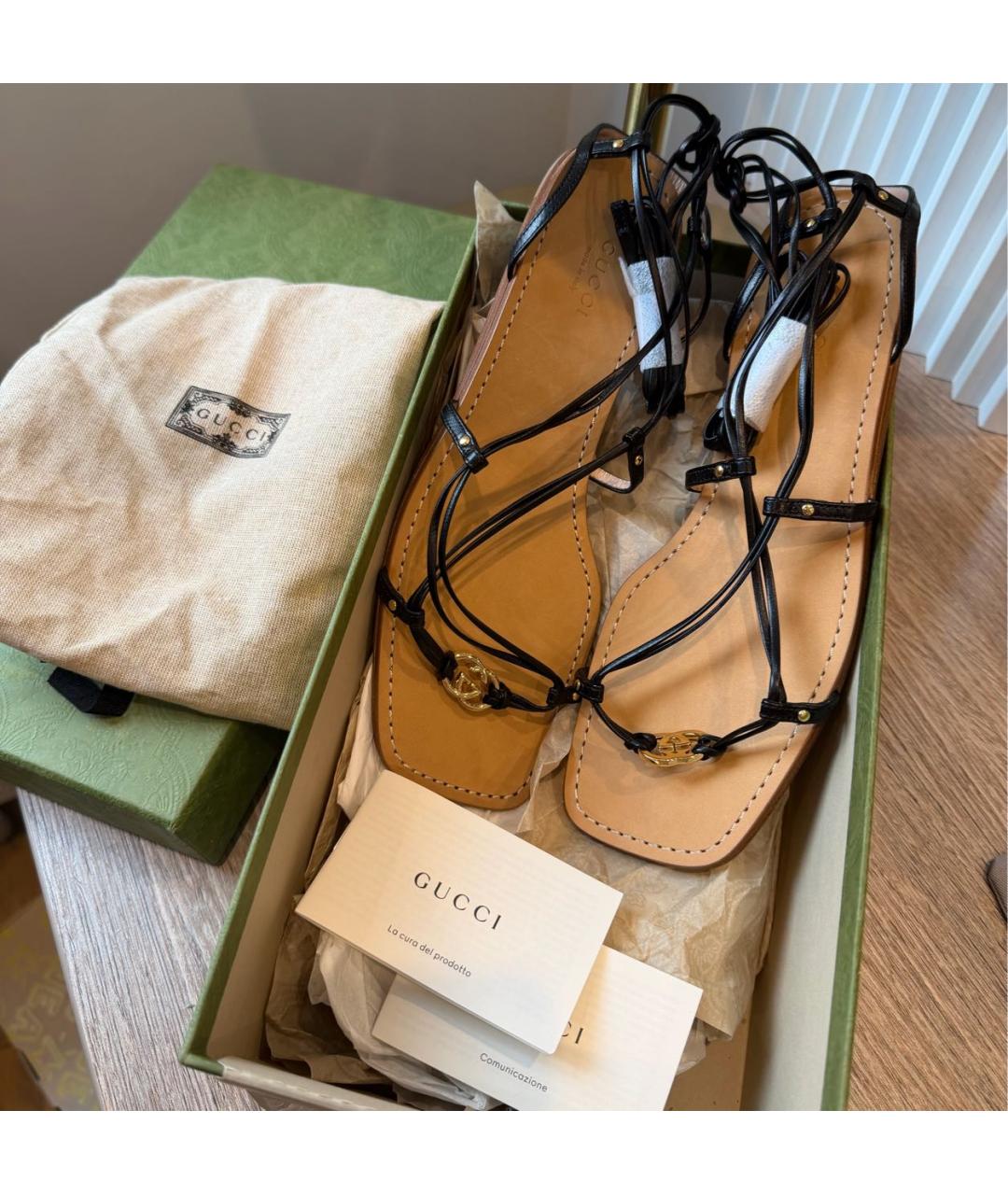 GUCCI Черные кожаные босоножки, фото 3