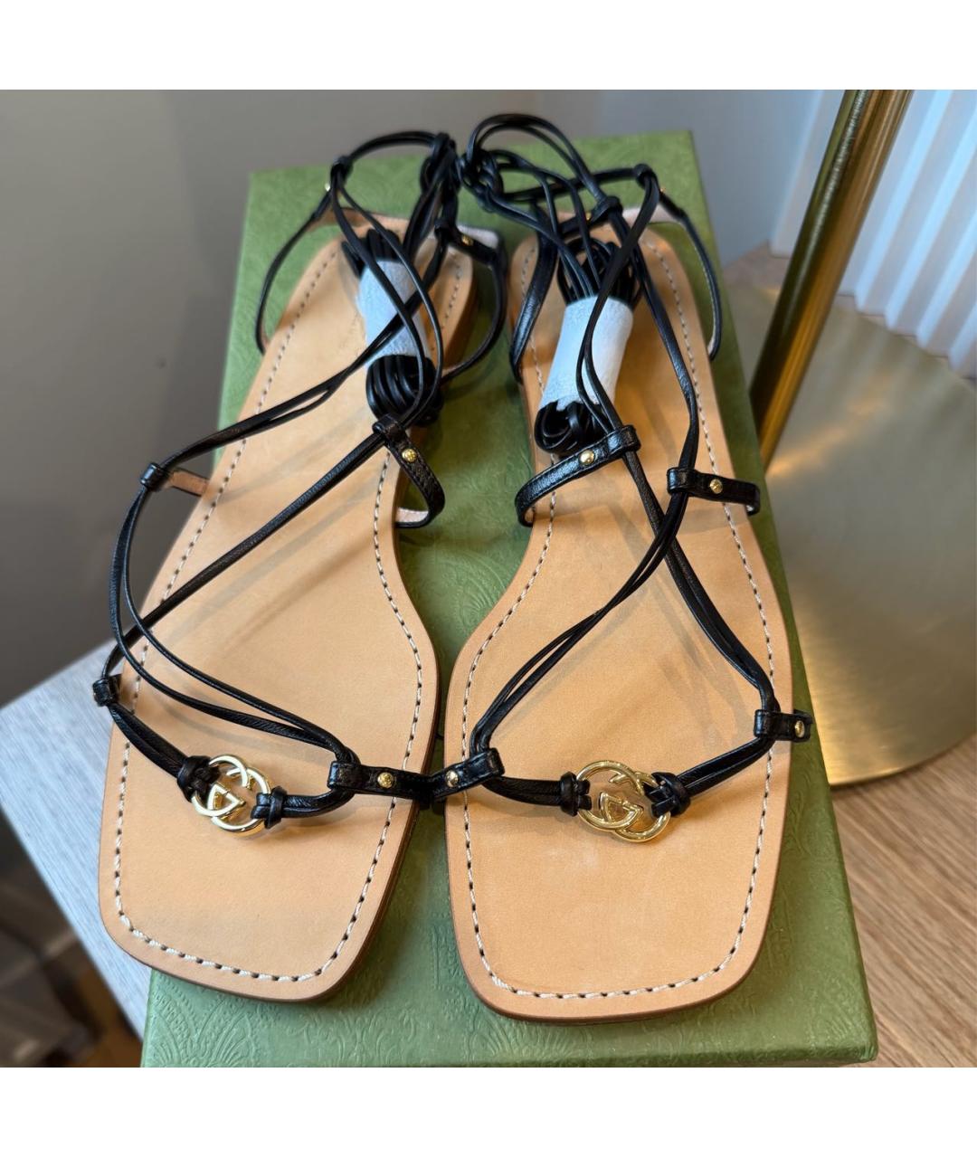 GUCCI Черные кожаные босоножки, фото 4