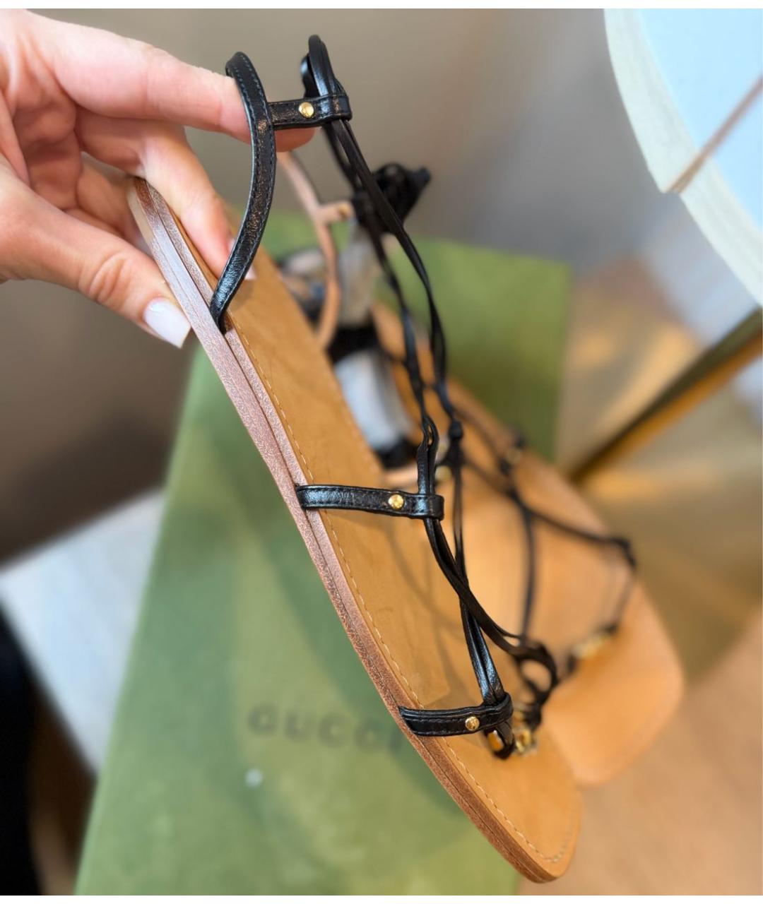 GUCCI Черные кожаные босоножки, фото 6