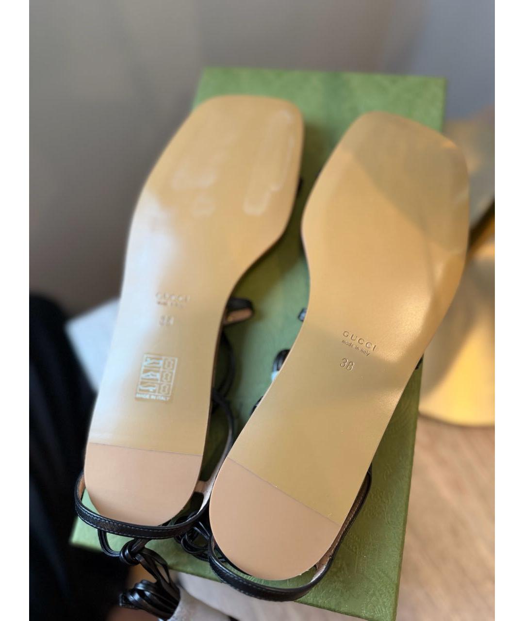 GUCCI Черные кожаные босоножки, фото 7