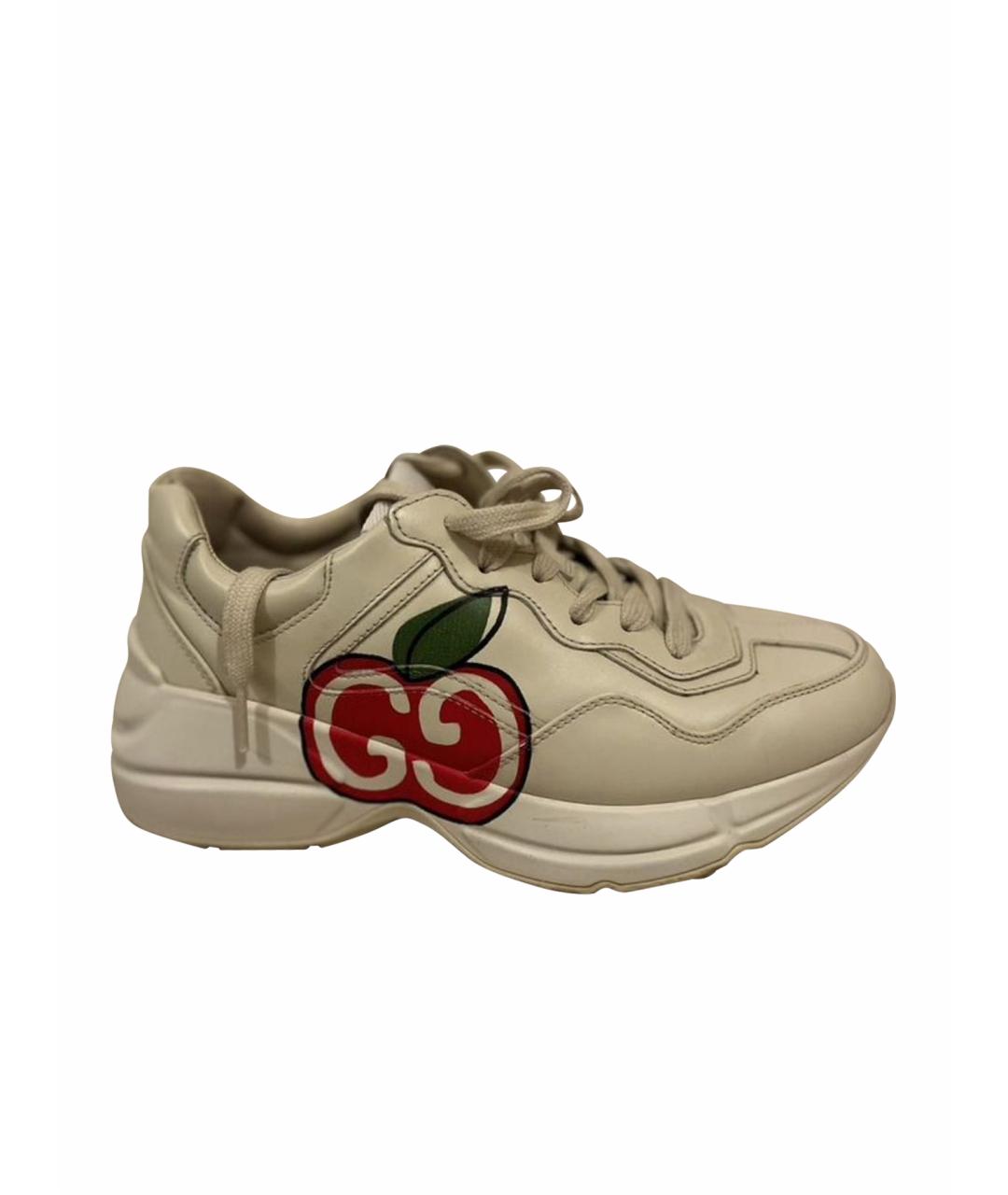 GUCCI Бежевые кожаные кроссовки, фото 1