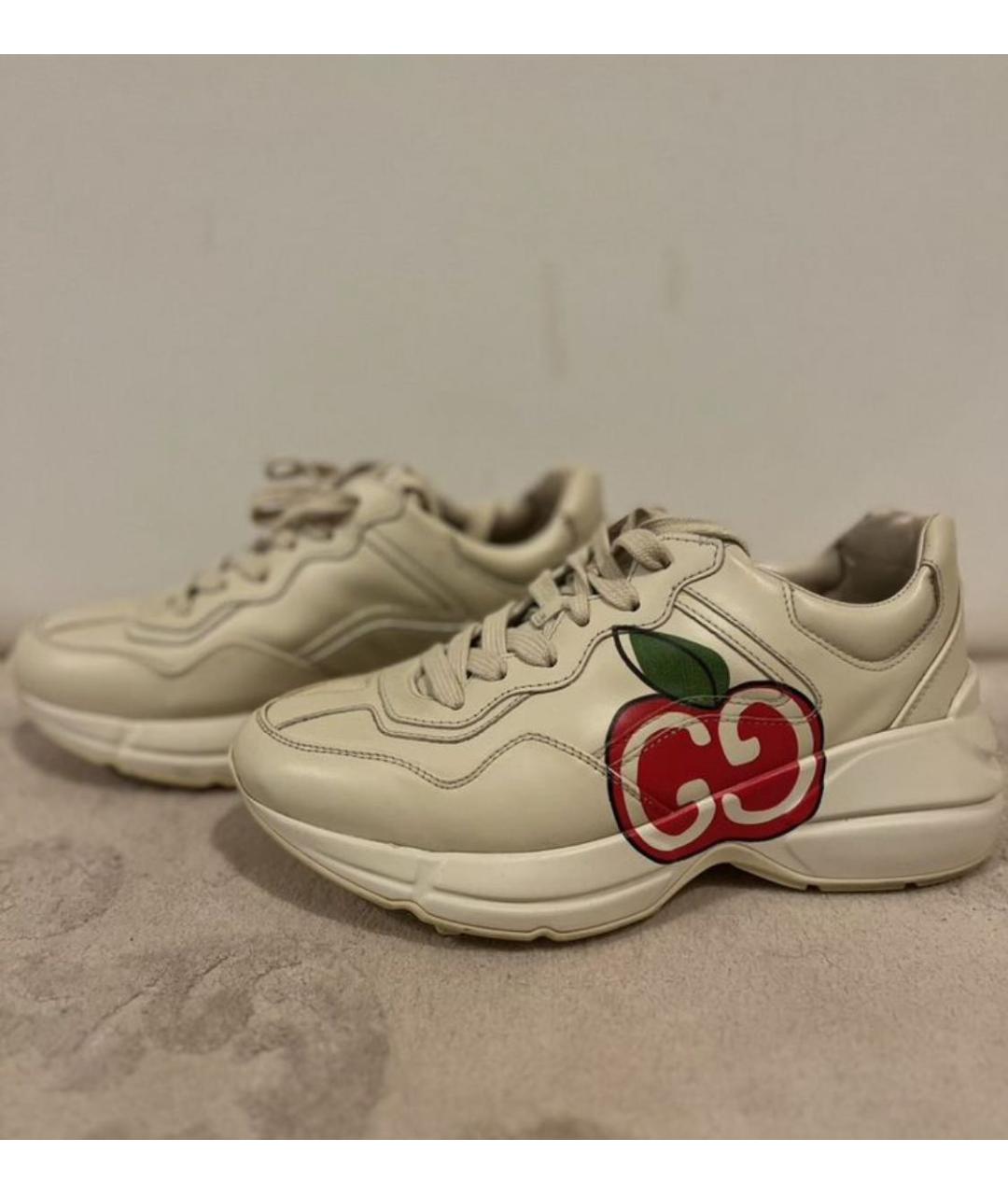 GUCCI Бежевые кожаные кроссовки, фото 4