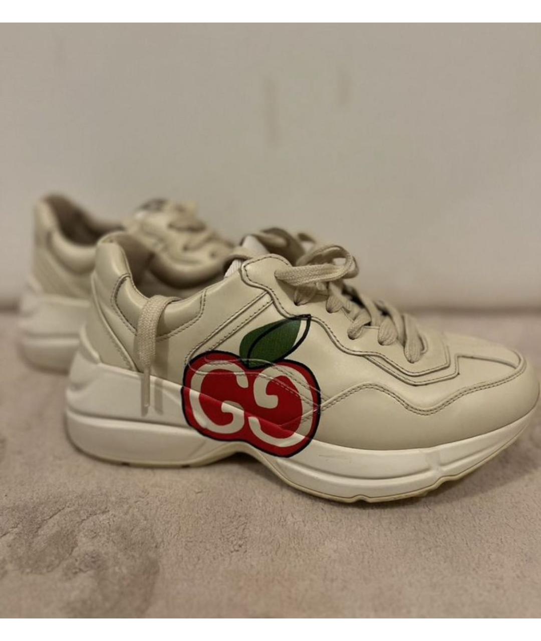 GUCCI Бежевые кожаные кроссовки, фото 5