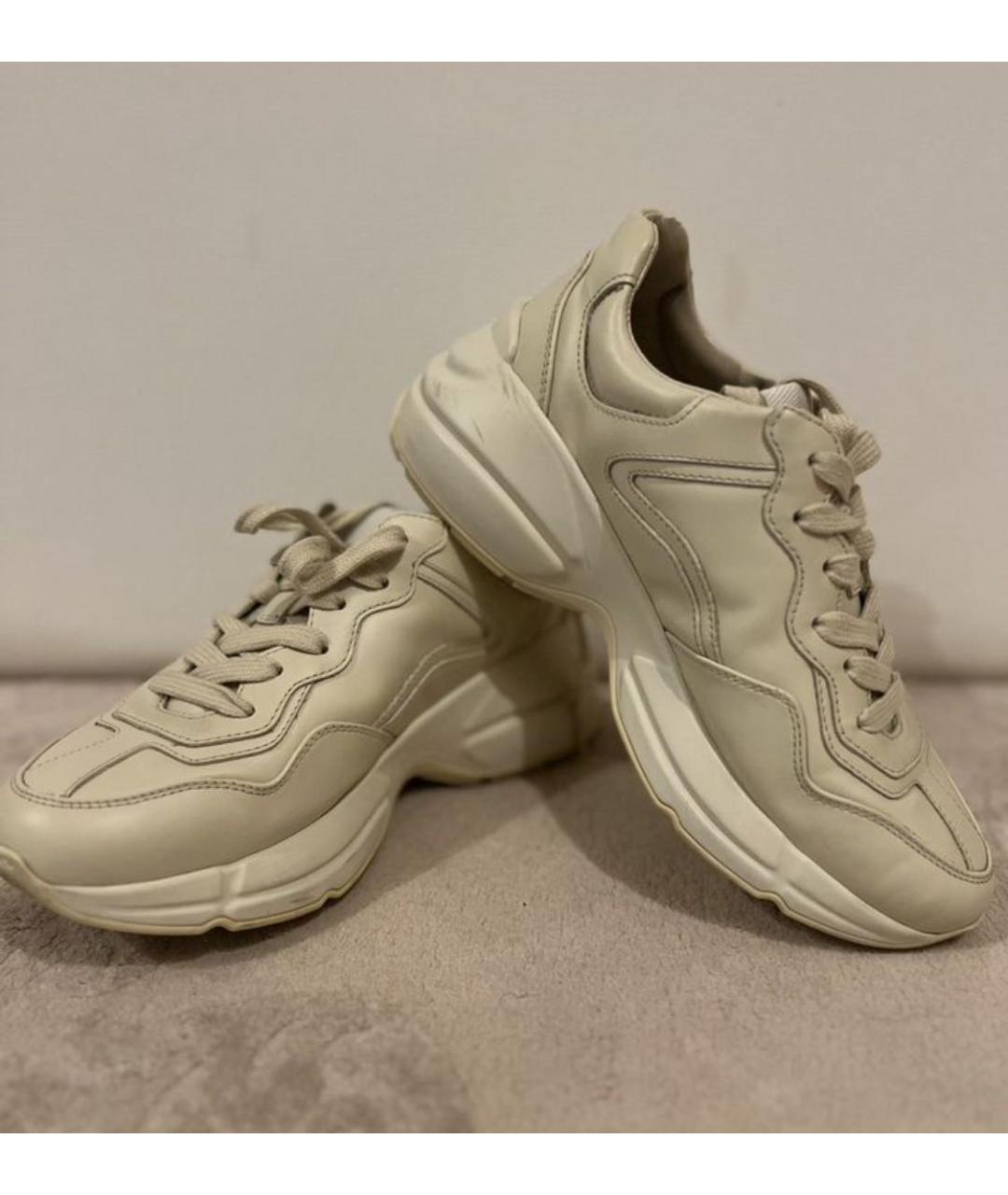GUCCI Бежевые кожаные кроссовки, фото 3