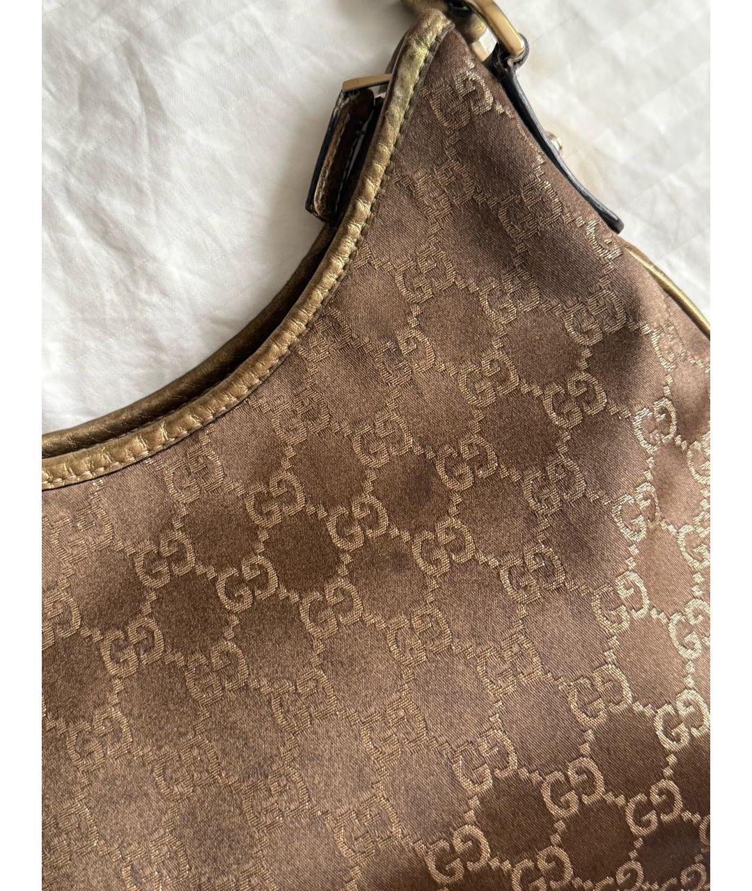 GUCCI Коричневая тканевая сумка с короткими ручками, фото 3