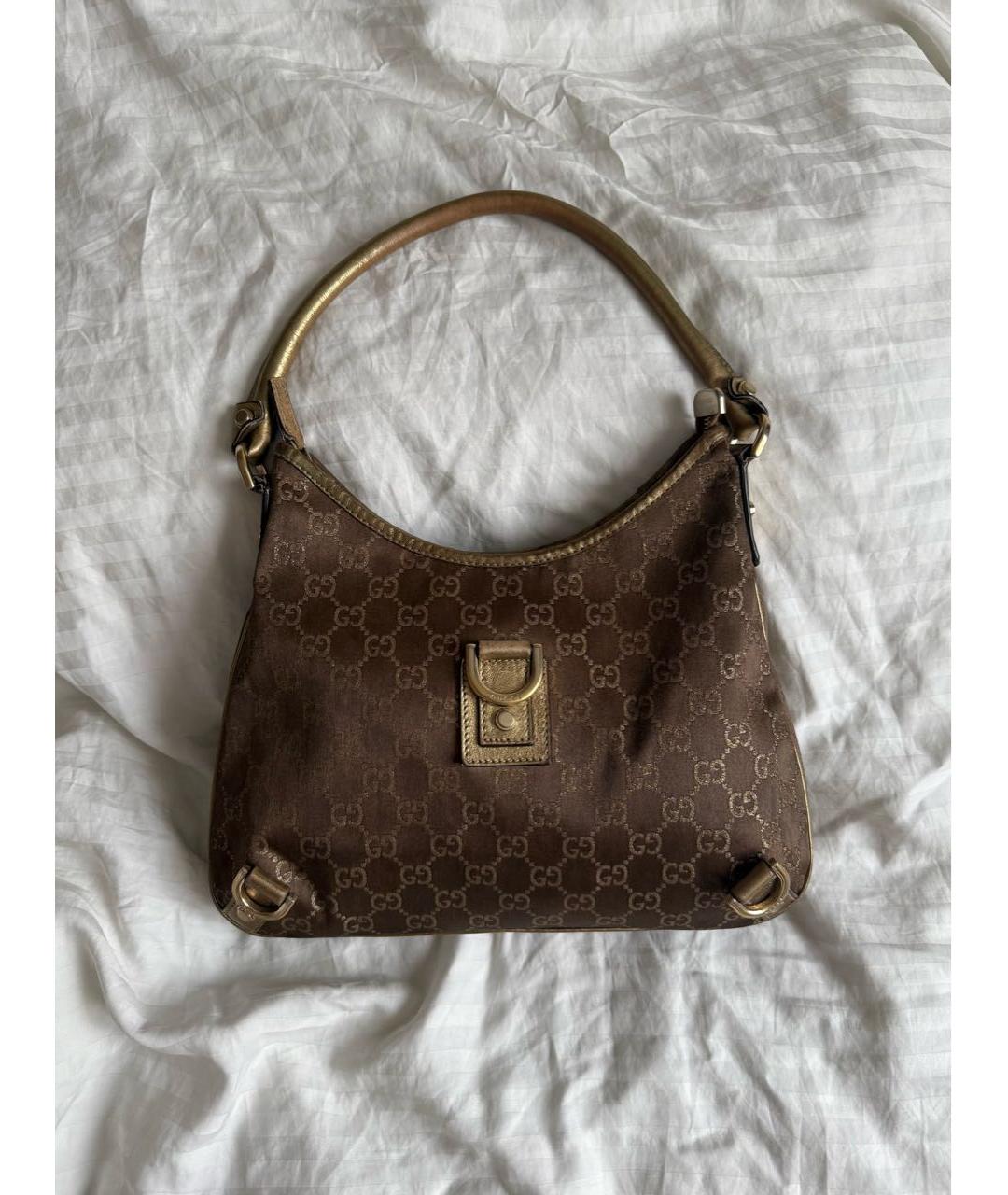 GUCCI Коричневая тканевая сумка с короткими ручками, фото 9