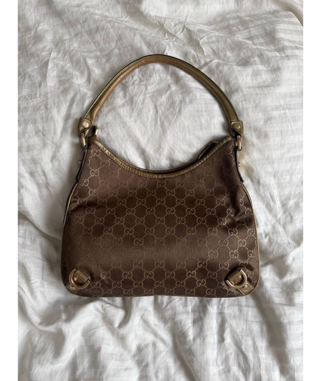 GUCCI Коричневая тканевая сумка с короткими ручками, фото 2