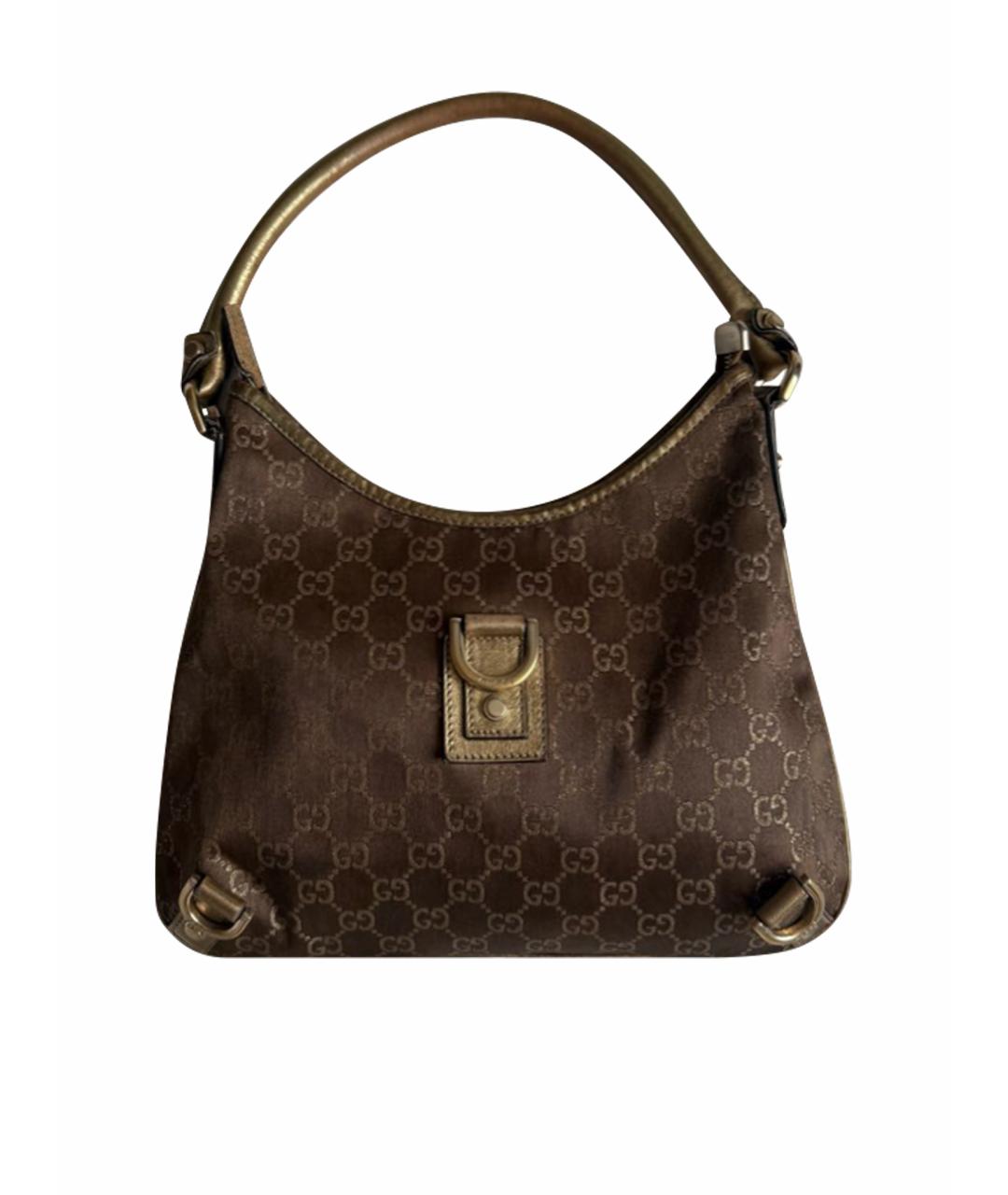 GUCCI Коричневая тканевая сумка с короткими ручками, фото 1