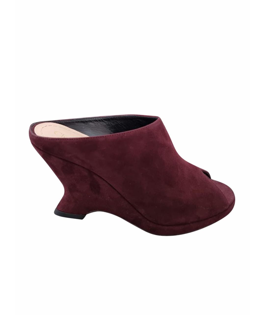 CHRISTIAN DIOR Бордовые замшевые сабо, фото 9