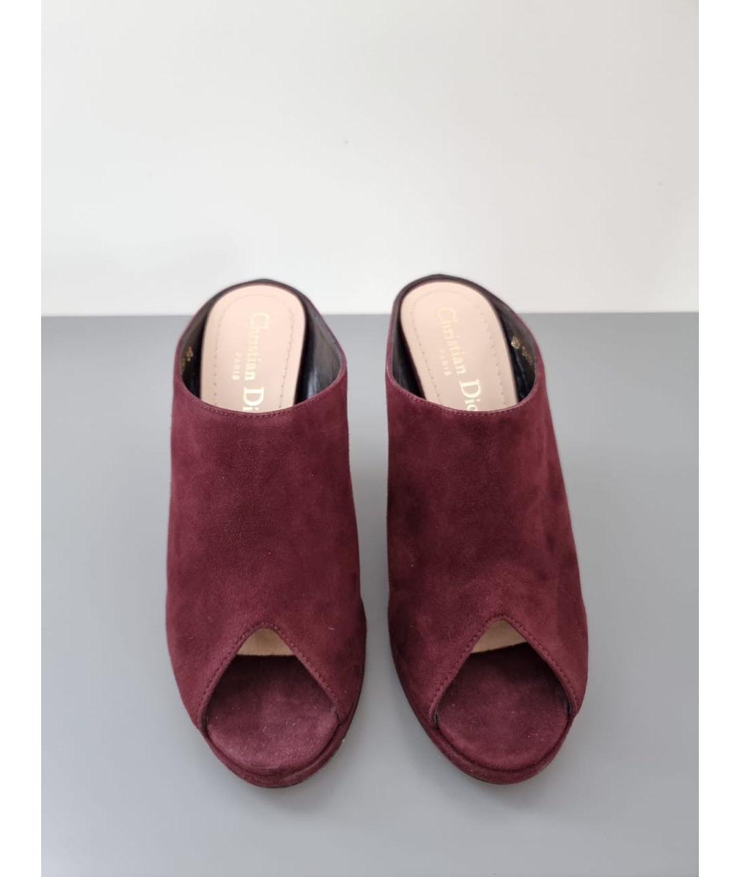 CHRISTIAN DIOR Бордовые замшевые сабо, фото 2