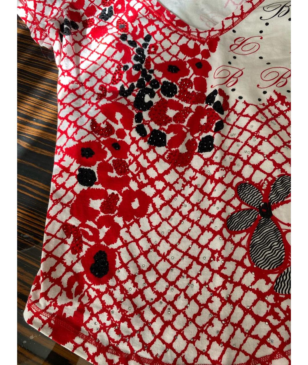 BLUMARINE Красная хлопко-эластановая футболка, фото 3