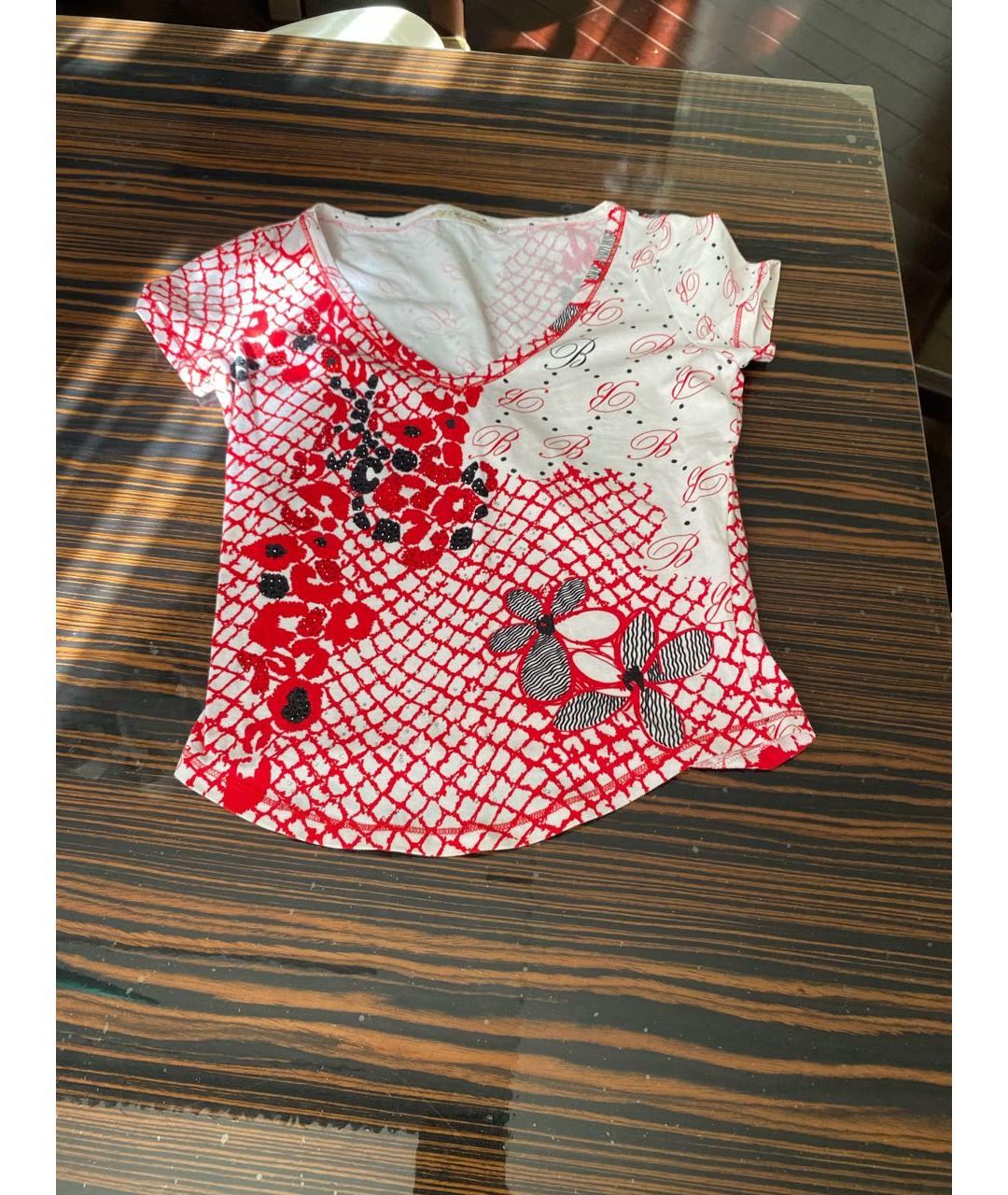 BLUMARINE Красная хлопко-эластановая футболка, фото 7