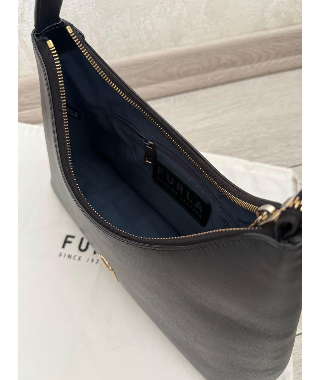 FURLA Черная кожаная сумка с короткими ручками, фото 4