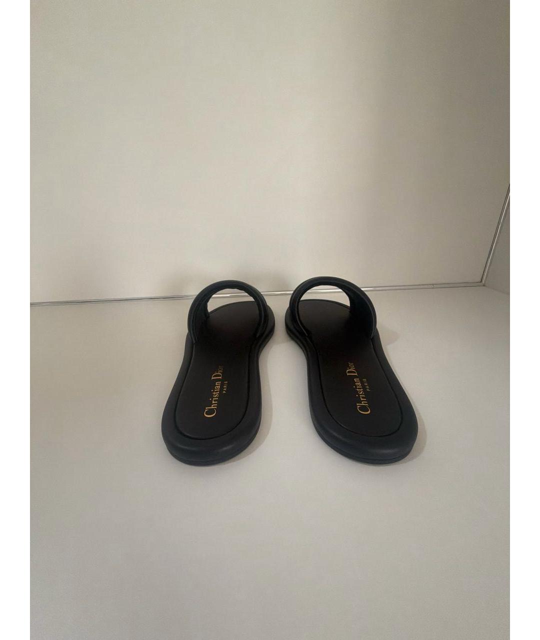 CHRISTIAN DIOR Черные кожаные шлепанцы, фото 4