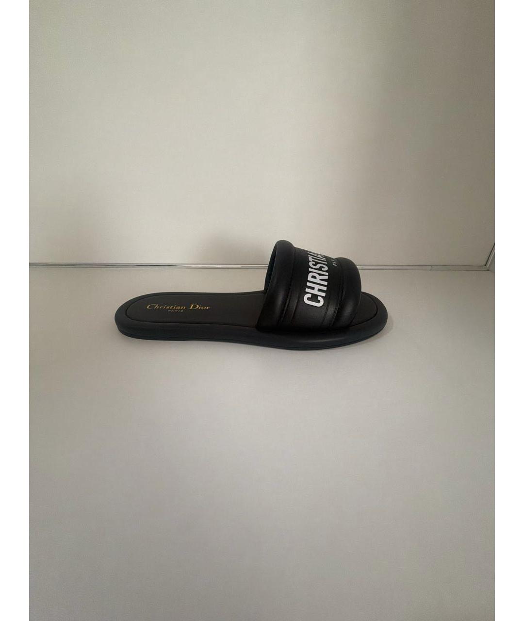 CHRISTIAN DIOR Черные кожаные шлепанцы, фото 7