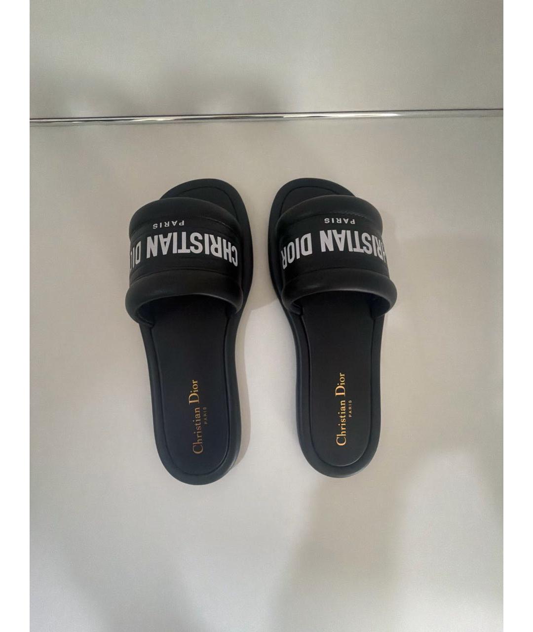 CHRISTIAN DIOR Черные кожаные шлепанцы, фото 3