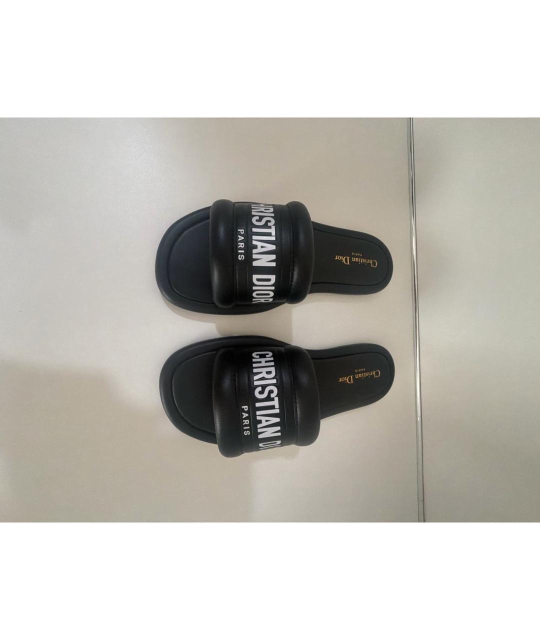 CHRISTIAN DIOR Черные кожаные шлепанцы, фото 2