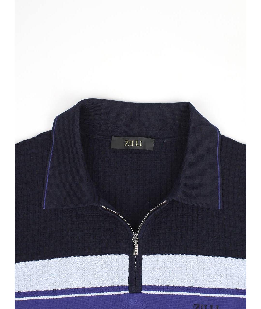 ZILLI Темно-синее хлопковое поло с коротким рукавом, фото 3