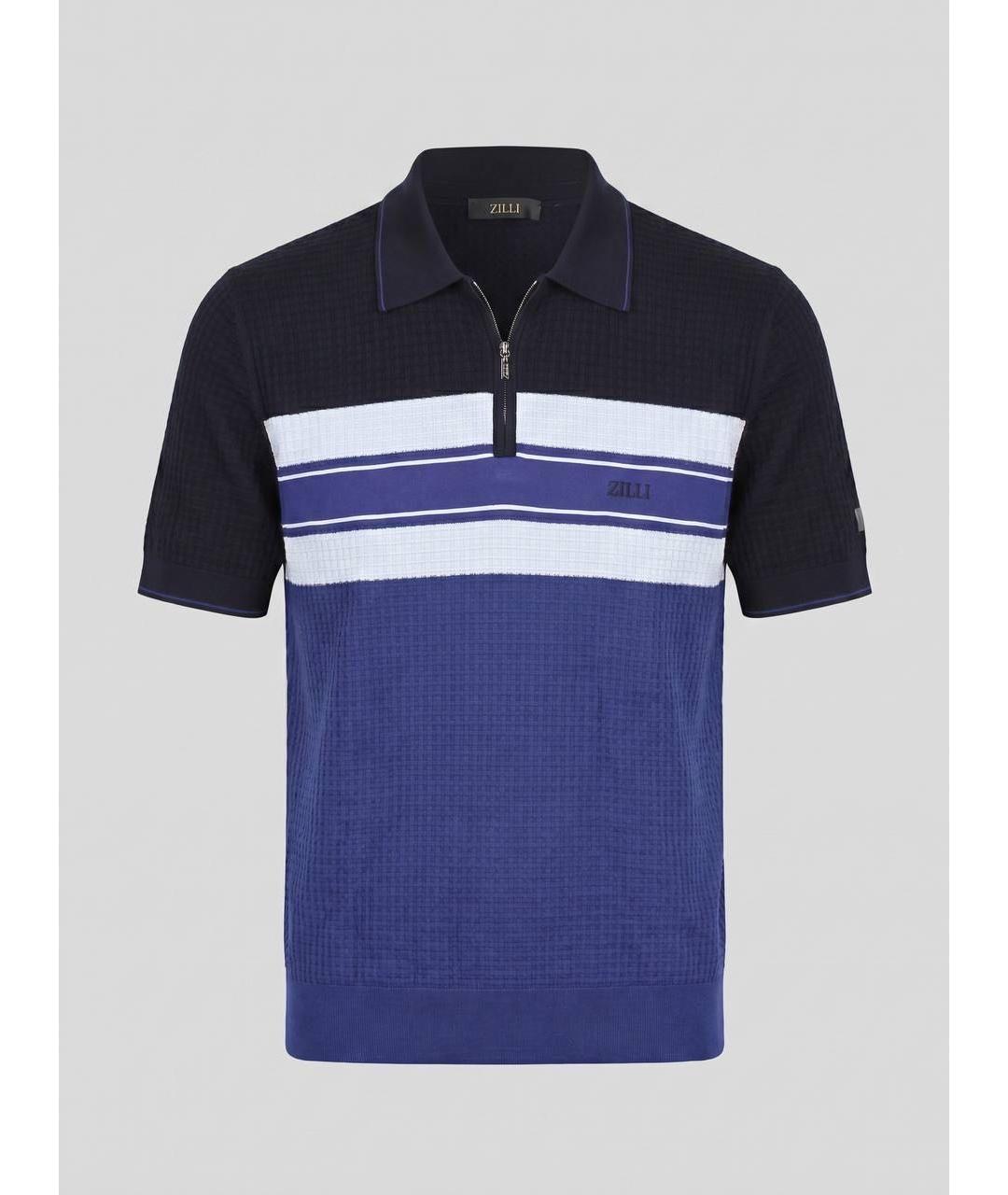ZILLI Темно-синее хлопковое поло с коротким рукавом, фото 1