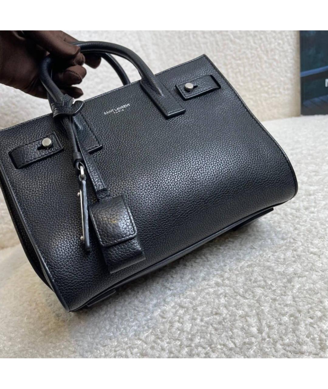 SAINT LAURENT Черная кожаная сумка тоут, фото 3