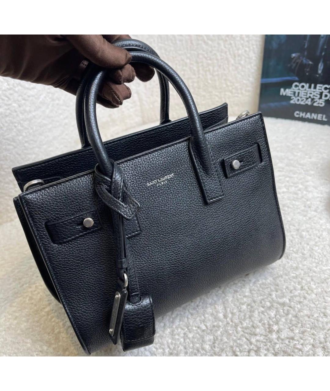 SAINT LAURENT Черная кожаная сумка тоут, фото 9