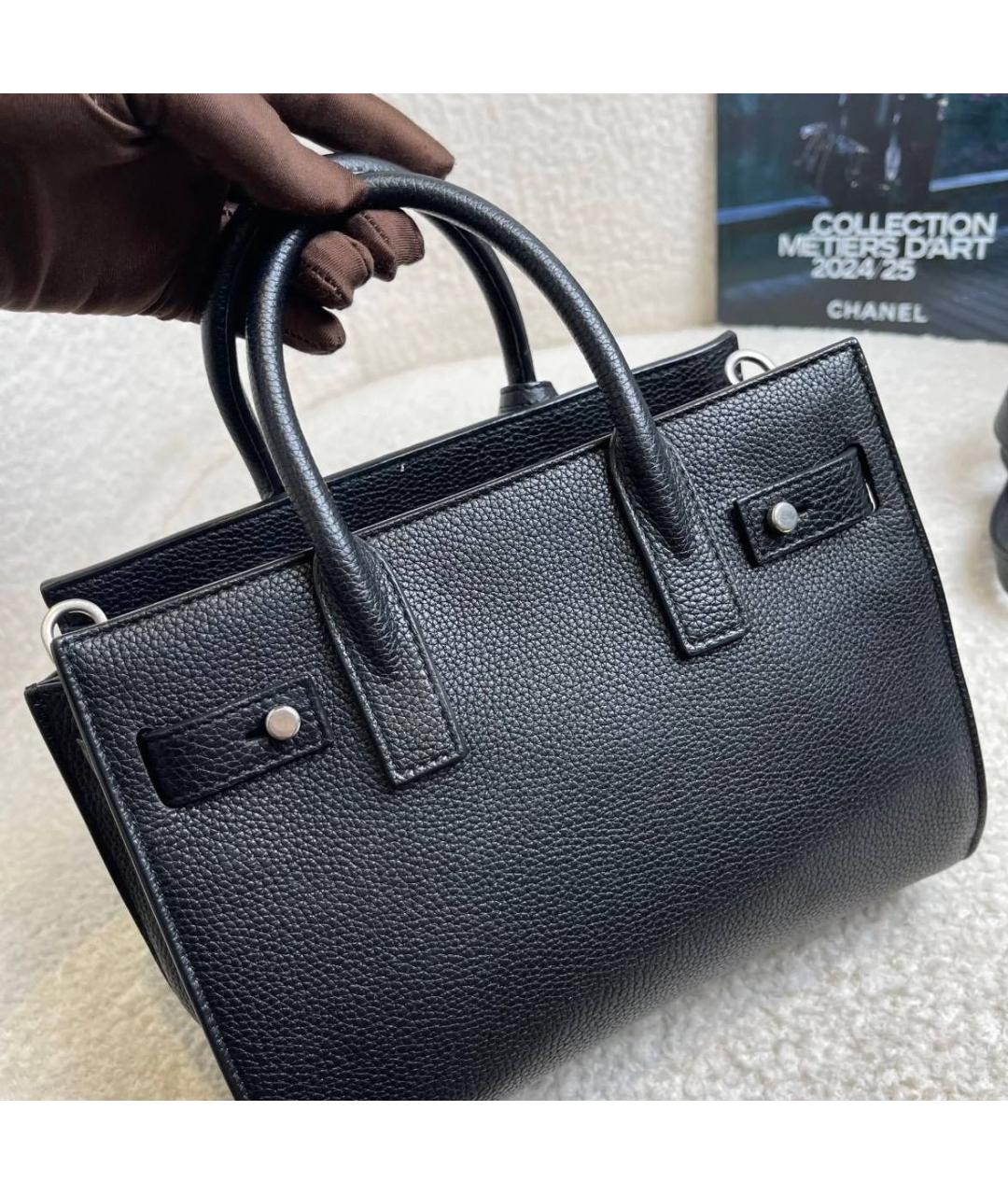 SAINT LAURENT Черная кожаная сумка тоут, фото 2