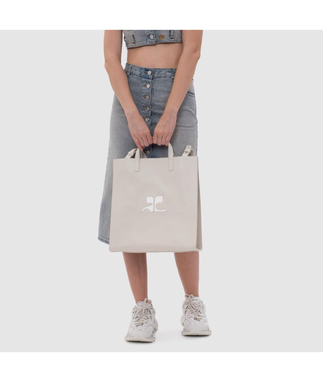 COURREGES Бежевая кожаная сумка тоут, фото 7