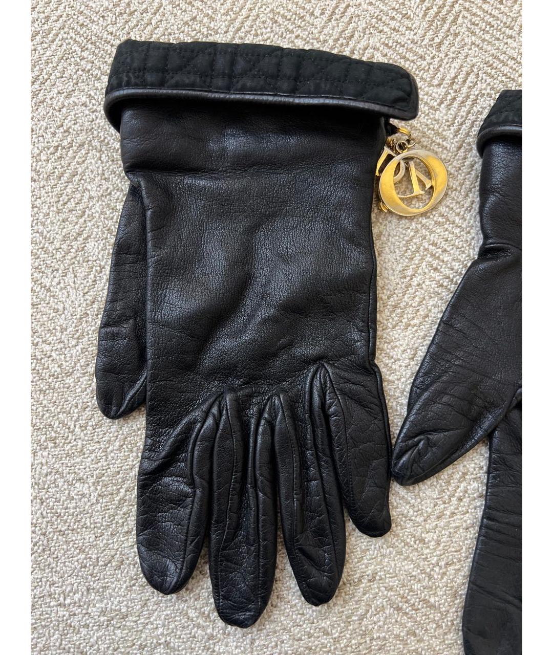 CHRISTIAN DIOR Черные кожаные перчатки, фото 2