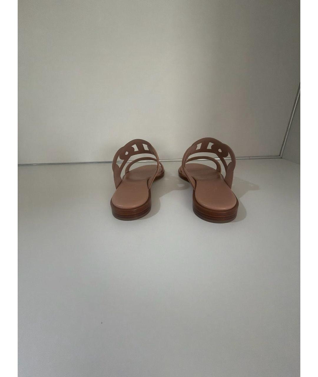 HERMES Бежевые замшевые шлепанцы, фото 4