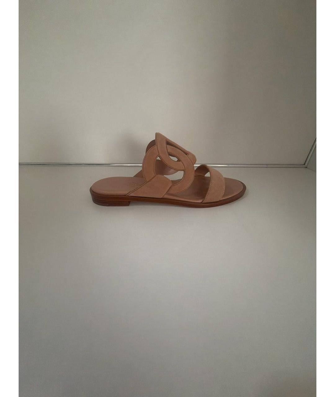 HERMES Бежевые замшевые шлепанцы, фото 7