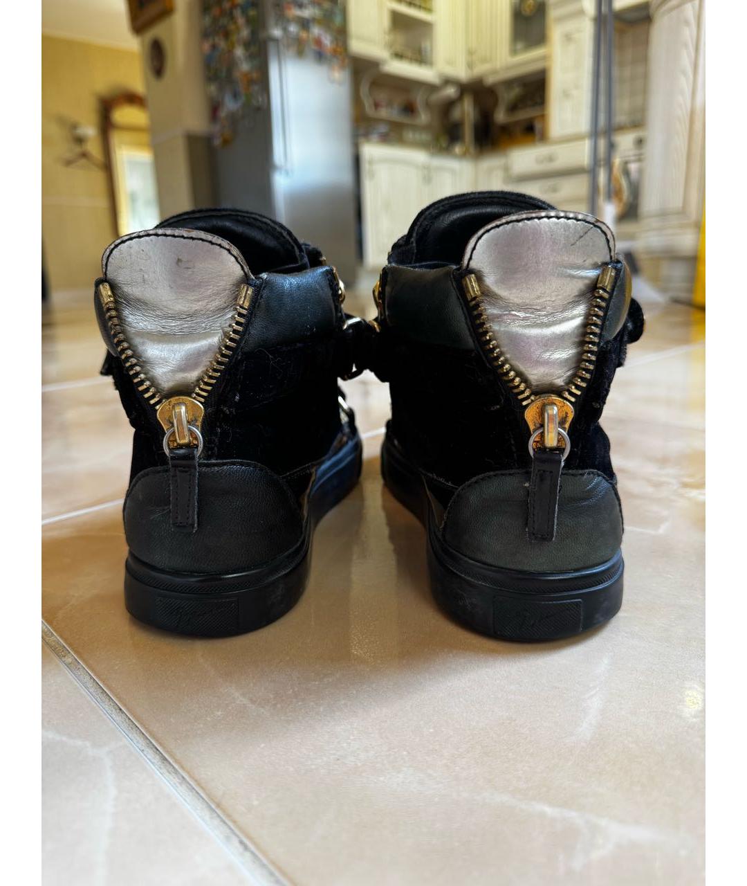 GIUSEPPE ZANOTTI DESIGN Черные бархатные кроссовки, фото 4