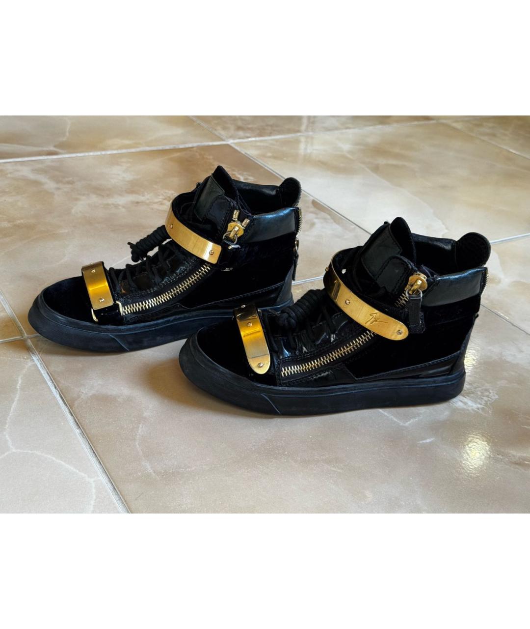 GIUSEPPE ZANOTTI DESIGN Черные бархатные кроссовки, фото 5