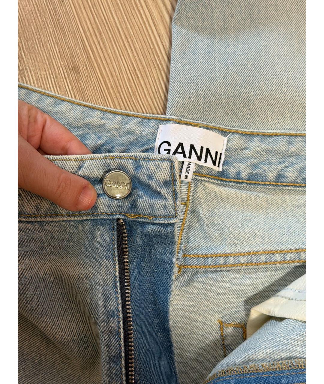 GANNI Голубые хлопковые прямые джинсы, фото 3