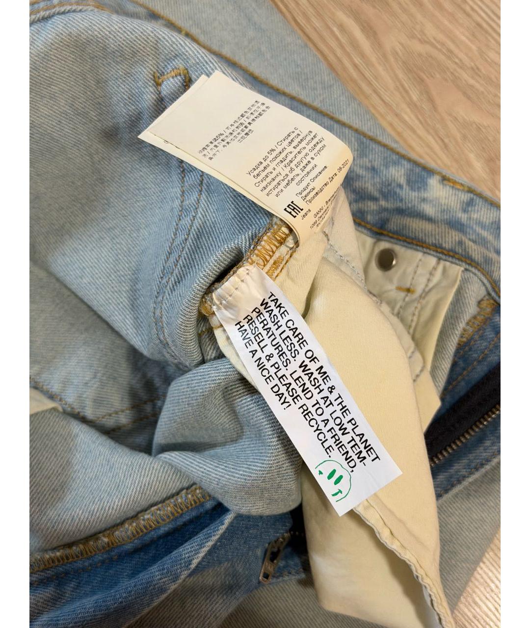 GANNI Голубые хлопковые прямые джинсы, фото 5