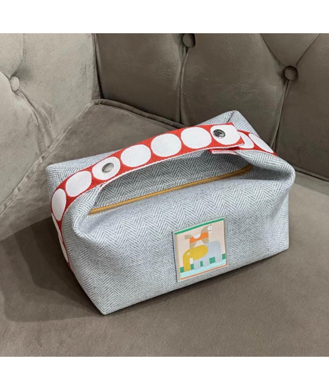 HERMES Серая хлопковая косметичка, фото 3