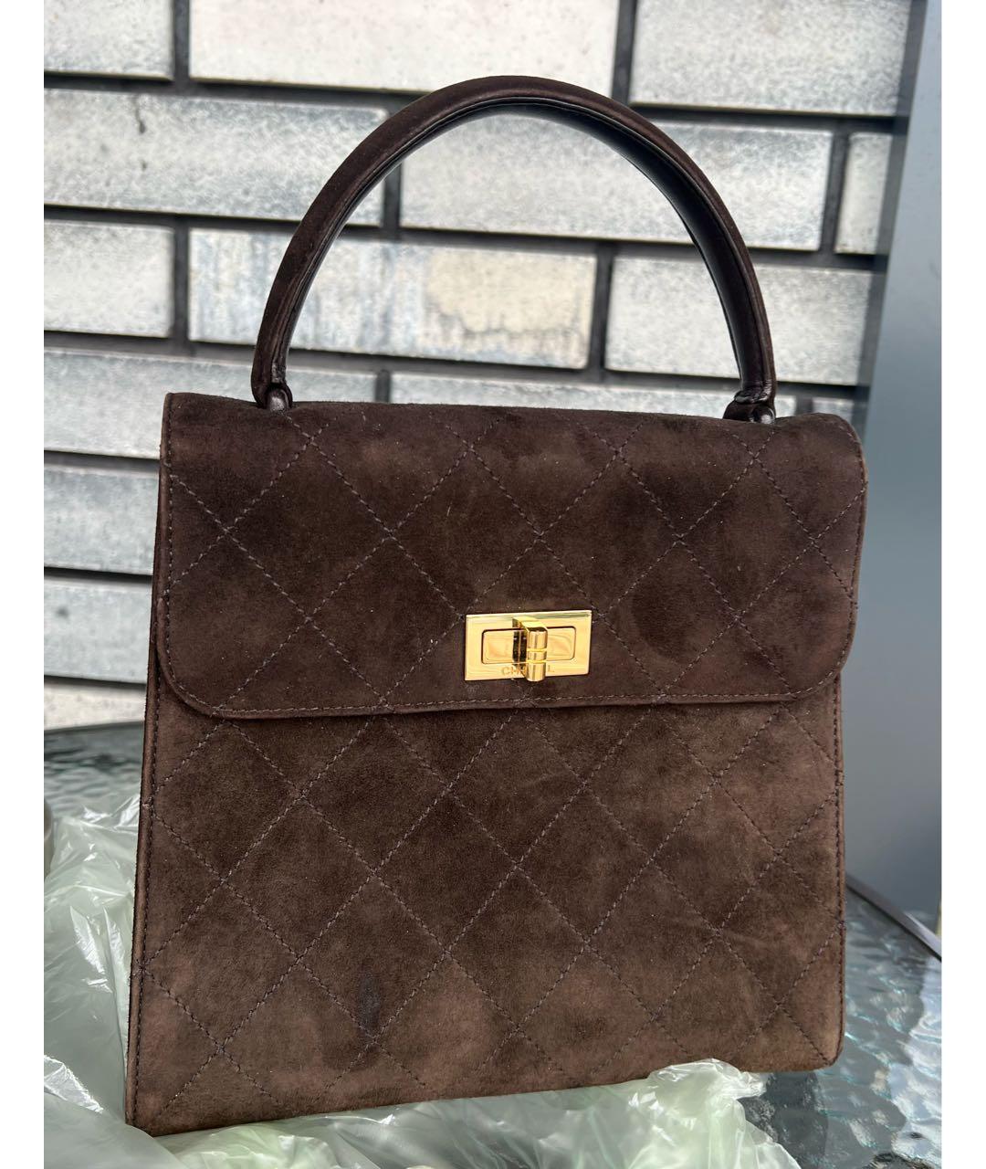 CHANEL Коричневая замшевая сумка с короткими ручками, фото 6