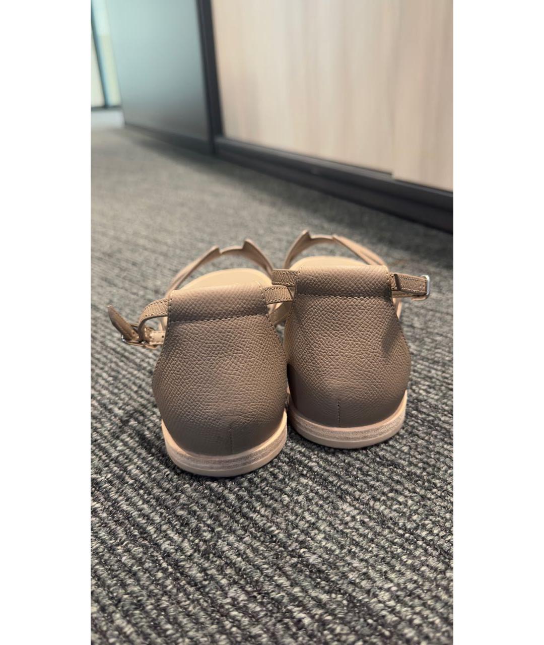 HERMES Бежевые кожаные сандалии, фото 4