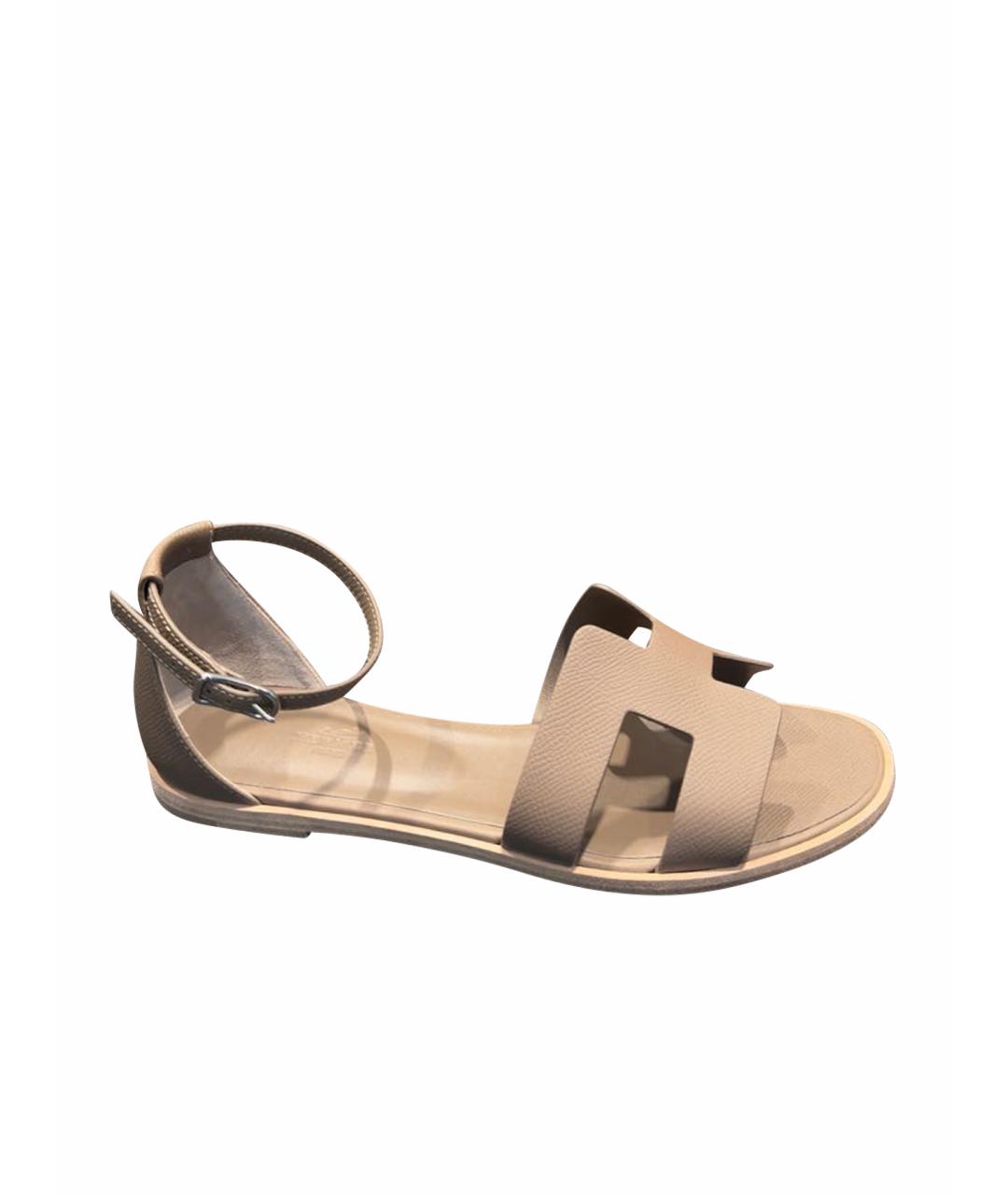 HERMES Бежевые кожаные сандалии, фото 1