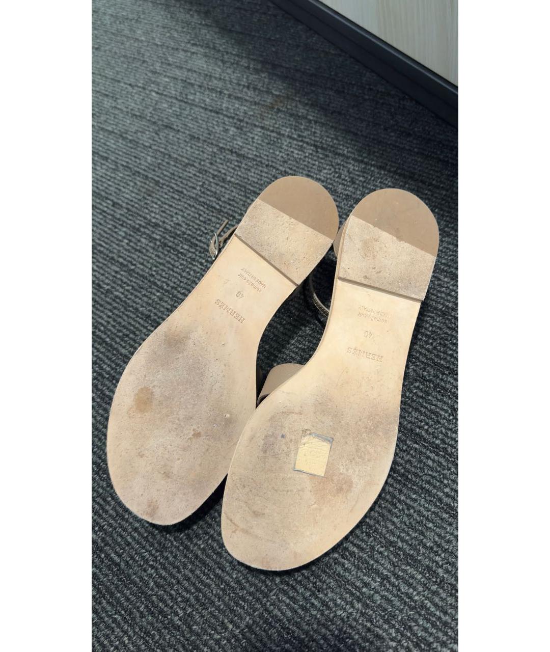 HERMES Бежевые кожаные сандалии, фото 3