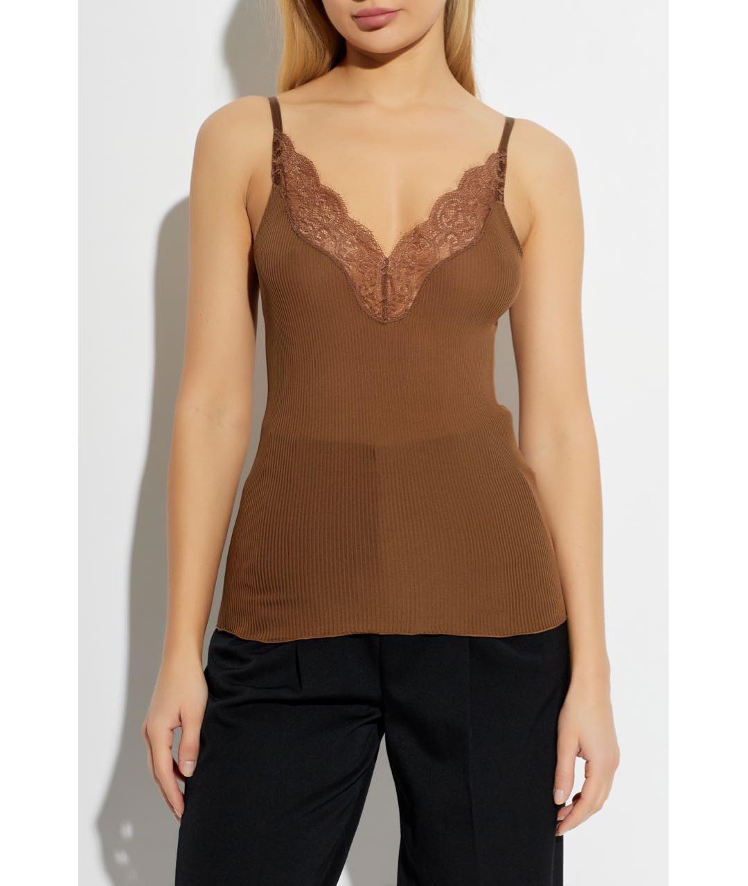 SAINT LAURENT Коричневая шелковая майка, фото 7