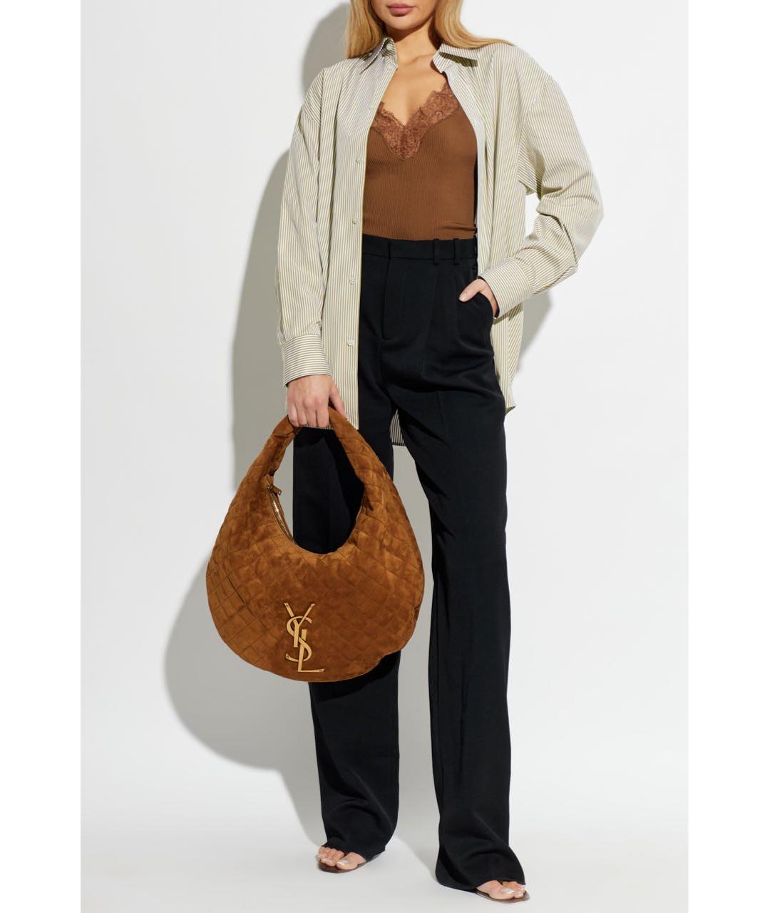 SAINT LAURENT Коричневая шелковая майка, фото 6